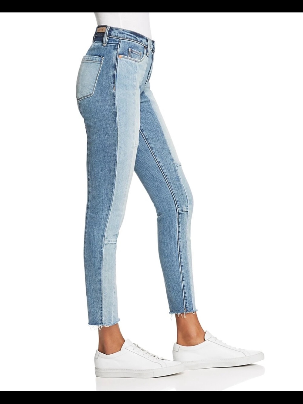 Blank NYC The Reade Crop Two-Tone Light Blue Patchwork Skinny Jeans - Picture 3 of 7
